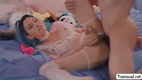 A big tittied redhead enjoys a deep throat and anal play