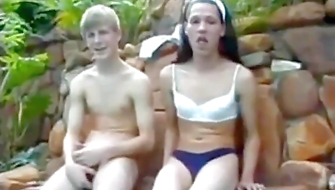 Old blonde 18+ with a tattoo 18+ is on the porch with her old partner