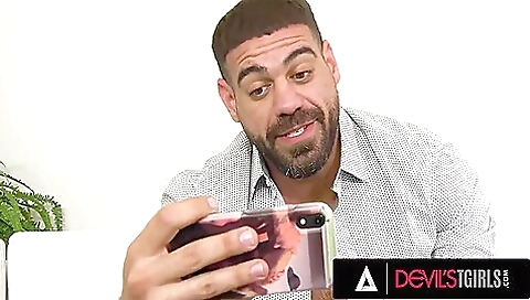 Busty trans babe gets deepthroated with a big dick