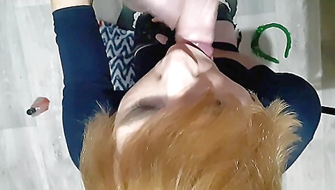 Barebacked and deepthroat blowjob by an amateur shemale