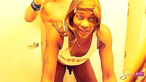 Ebony babe and friend share the camera for deepthroat sex