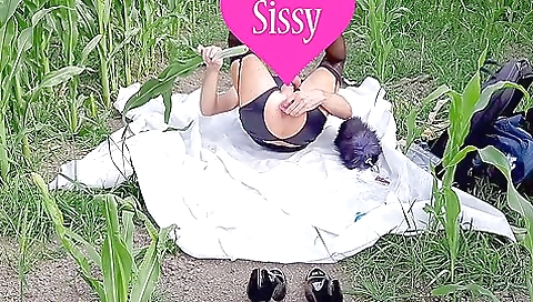 My amateur 18+ girlfriend masturbates on a toy in the field