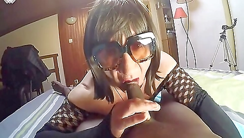 Amateur ebony in lingerie in deepthroat blowjob scene