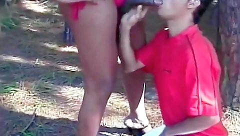 Ebony shemale plays with her cunt as she gets fucked