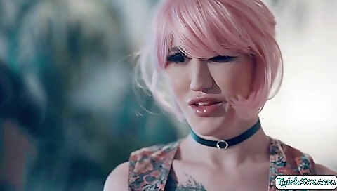 Tattooed babe sucks a dude's cock and gets penetrated