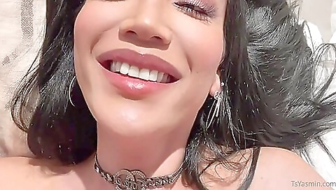 Sexy brunette shemale with a nice round ass fucked