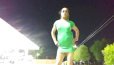 Bianca in a pink dress with a nice ass in the park